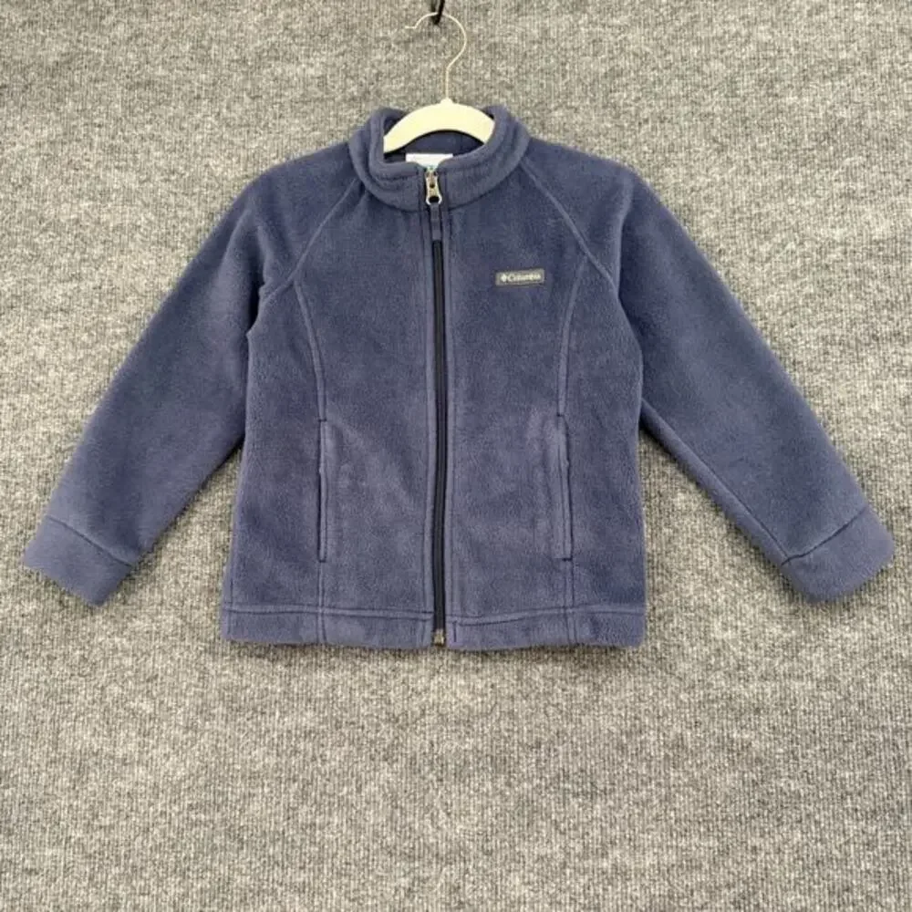 Columbia Kids Fleece Jacket Size 4T Blue Full Zip Mock Neck Pockets Cozy Coat